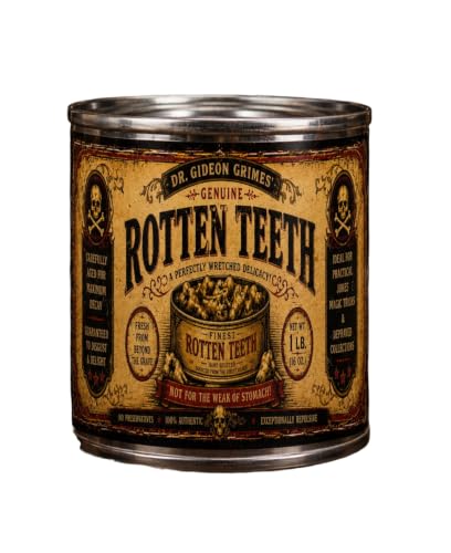 Rotten Teeth 16 oz Vintage Novelty empty Tin Stash can, Halloween Prop