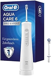 Oral-B AquaCare 6 Pro-Expert Oral irrigator, 2 Replacement nozzles, interdental Cleaner with 6 Brushing Modes for Gentle Dental Care and Healthy Gums, Designed by Brown, White/Grey