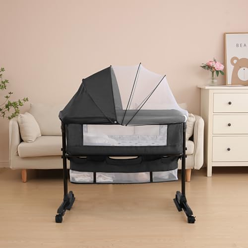 Baby Bassinet Bedside Sleeper Portable Crib (Dark Gray)