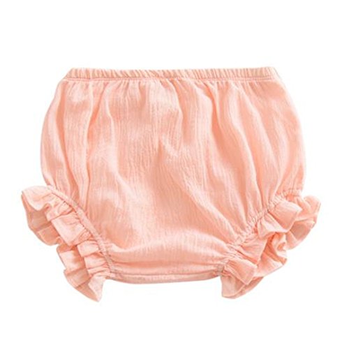 LOOLY Newborn Toddler Kids Cotton Linen Ruffle Bloomer Shorts Diaper Cover 0-2T(90,A-Pink)