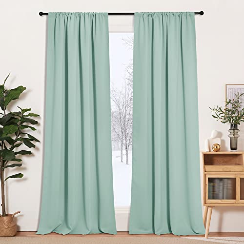 RYB HOME Room Darkening Curtains with Rod Pocket Design, Room Darkening Heat & Draft Block Window Drapes Privacy Backdrops for Home Office, W52 x L108 inch, 2 Panel, Aqua