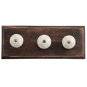 IndianShelf Handmade Dot Hooks Hangers Holders Wall Hanging Coat Key Clothes Mount Hat Mug Kitchen Utensils Bathroom (Wooden_Cream_4 Inches)-1 Piece