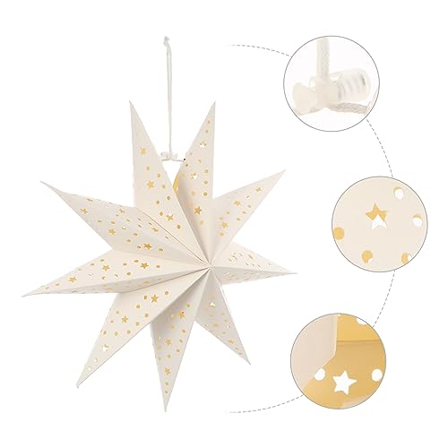 Christmas Star Paper Lights Star Hanging Lantern Christmas Lampshade Paper Ornaments (White), 35x35x13cm - Image 2