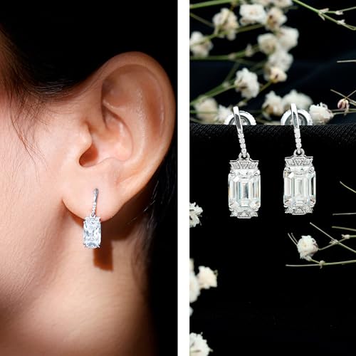Certified Moissanite Drop Earrings, D-Vs1 Quality, Moissanite 6X8 mm Emerald Cut Earrings in 14K Gold Plated Silver2