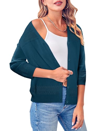 Blue Sweaters for Women Crochet Cardigan V Neck Casual Lightweight M by ONLYSHE - Used condition - Image 12