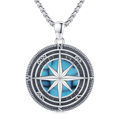 Collier boussole argent 925 cadeau idéal turquoise véritable