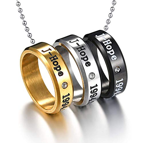 Mshion BTS Rings, BTS Jhope Merchandise, Kpop BTS Jewelry for Boys Mens, Sports Fan Rings with Stainless Steel Chain for Necklace(Pack of 3)