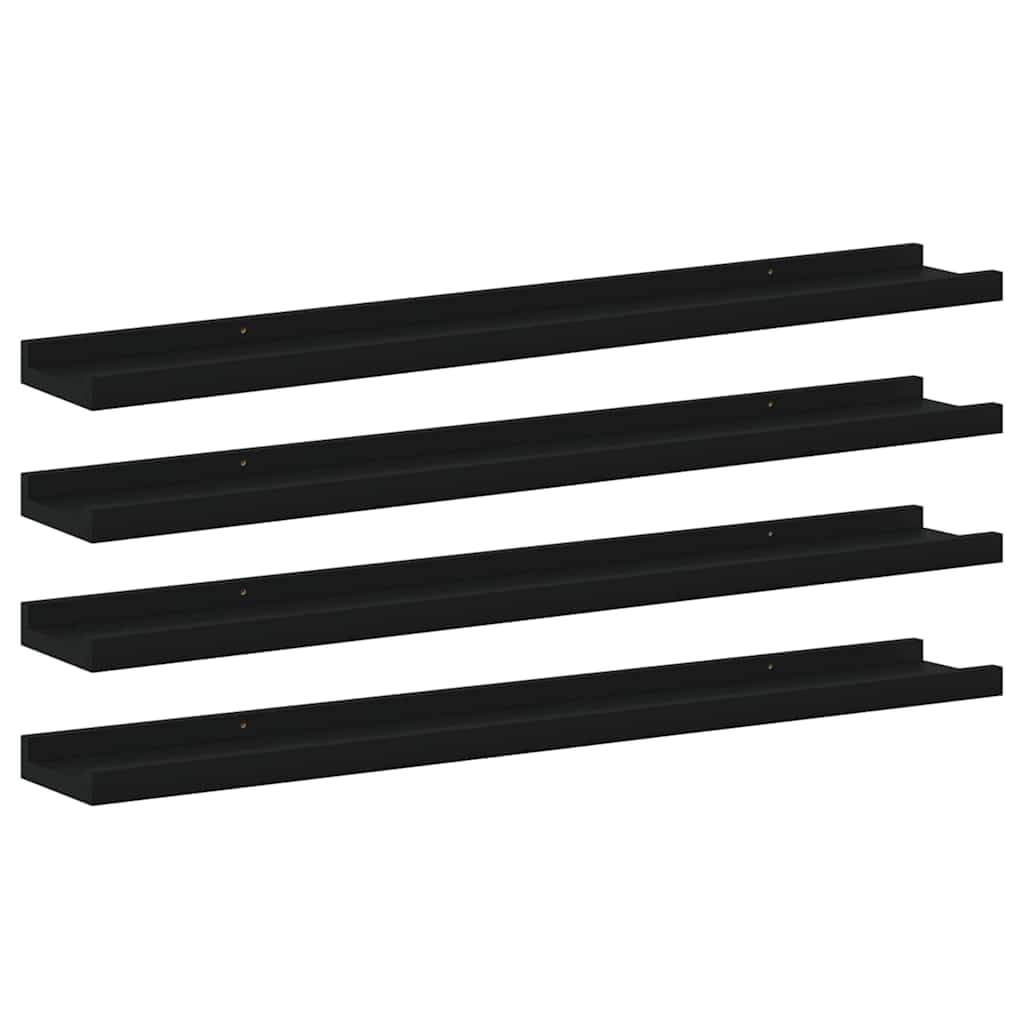 vidaXL Modern Black Wall Shelves- Durable MDF Construction, Set of 4, Stylish and Versatile, Easy to Clean.