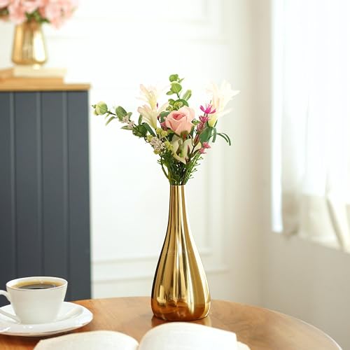 Image of BEHOMA Golden Metal Flower Vase for Home, 19 cm (Flower Not Included