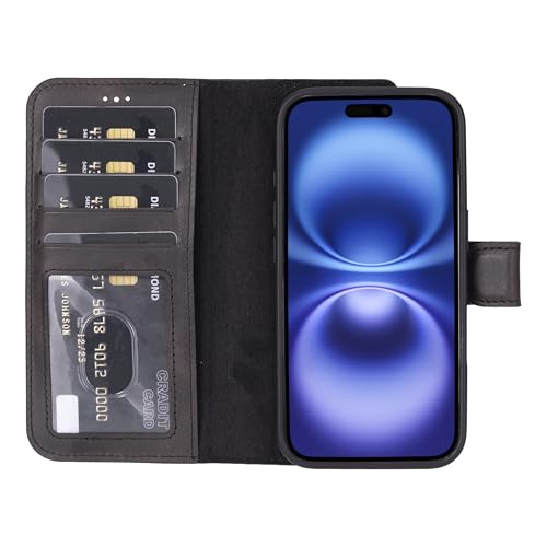 Étui portefeuille en cuir véritable fait à la main iPhone 16