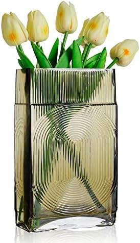 Diamond Star Decorative Vase Square Glass Vase Flower Vase for Home Table Centerpieces (Brown)