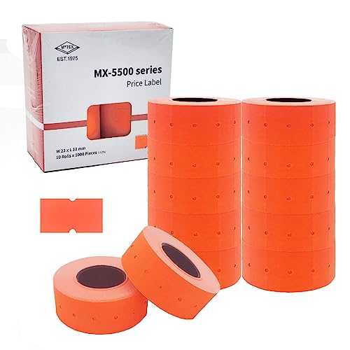 Motex 1 Blank Line Labels - 10,000 Fluorescent Red Blank Price and Date Gun Labels, Fits MX-5500 and Perco 1 Line Price and Date Guns