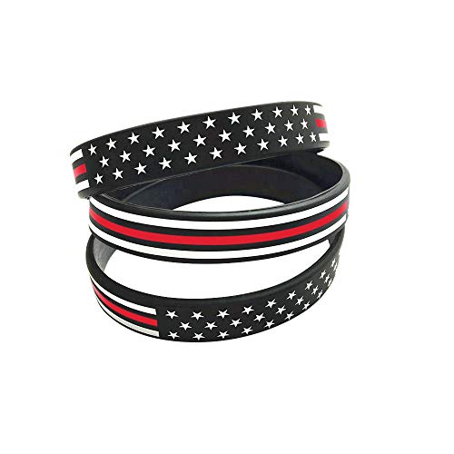 Great 1 Thin Red Line American Flag Silicone Stretchable Bracelet 4-Pack - Fireman Firefighter #TOP3