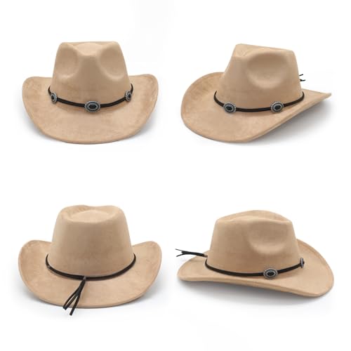 Image of LIDHAY Cowboy Hat for Women and Men Felt Wide Brim Suede Cowboy Cowgirl Hats Felt Cattleman Western Hats