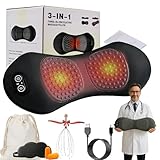 Deepcomfort 3 In 1 Massage Pad, 3-Zonen TiefenmassagegeräT, Lendenwirbel MassagegeräT, NackenmassagegeräT Mit WäRme, Vibration & Dehnung, FüR BüRo,Zuhause,Reise (Schwarz)