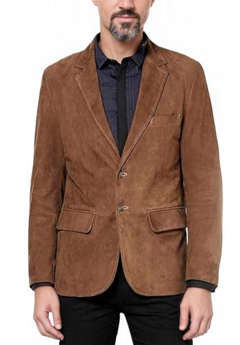 Men's Casual Two-Button Suede Jacket V-Neck Casual Sports Faux Leather Coats & Blazers2