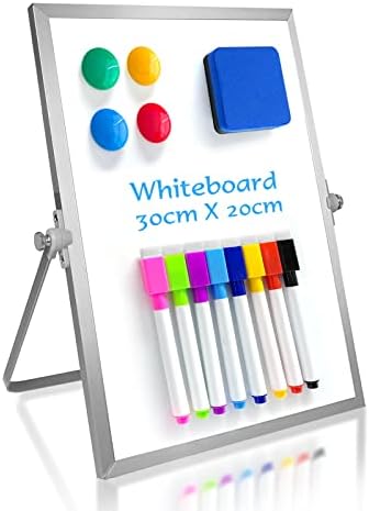 OWill Dry Erase Whiteboard, 20 X 30 cm Small Whiteboard with Stand, Mini Whiteboard A4 Magnetic Desktop Board & Portable Double-Sided White Board Easel for Drawing in School & Home