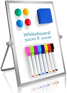 OWill Dry Erase Whiteboard, 20 X 30 cm Small Whiteboard with Stand, Mini Whiteboard A4 Magnetic Desktop Board & Portable Double-Sided White Board Easel for Drawing in School & Home