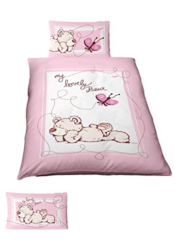 Träumschön Baby Renforce, 100 % algodón, Oso rosa Nici, 100 cm x 135 cm