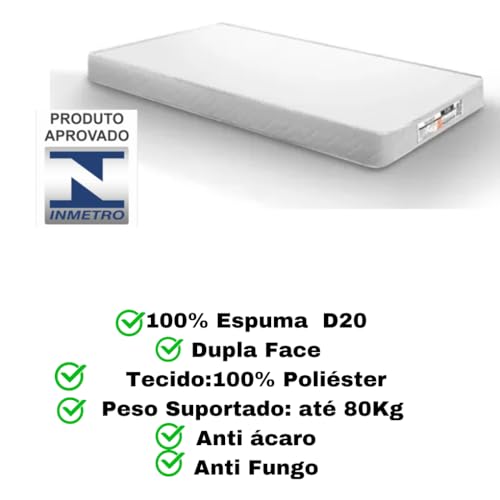 Colchão Solteiro 100% Espuma D20 188 x 12x 88 cm - Dupla Face