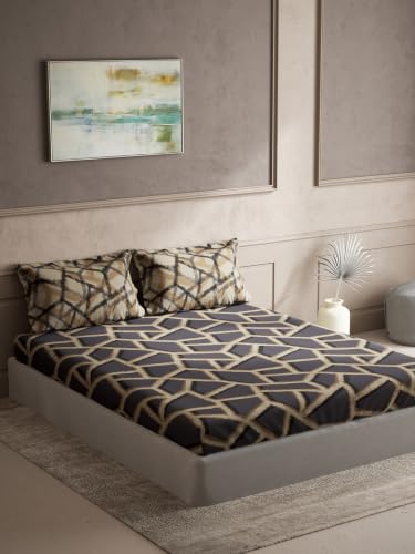 Image of DDECOR Live Beautiful 100% Pure Combed Cotton King Flat Bedsheet with 2 Pillow Covers | Abstract 145TC | Soft, Comfortable & Perfect for Everyday Use | Souvenir Collection | 254 CM X 274 CM - Grey