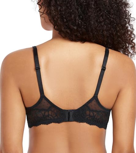 DotVol Women's Sexy Sheer Lace Halfcup See Through Balconette Unlined Underwire Everyday Bra(Black,34DD) - Image 5