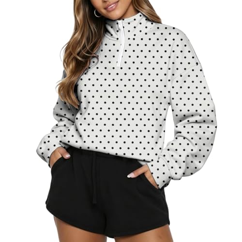 Polka Dot 1/2 Zip Pullover Women Oversized Mock Neck Cute Sweatshirts - image 6