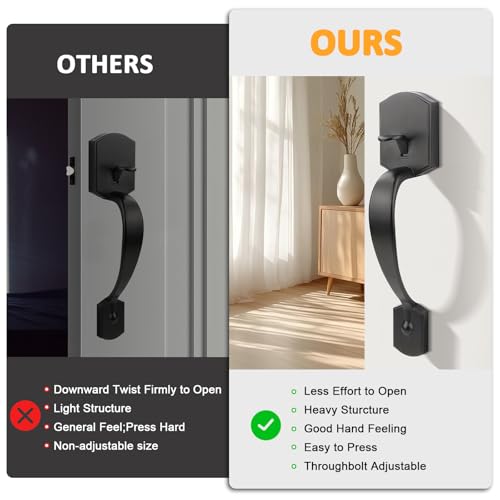 Image of Probrico Black Lower Half Front Entry Handleset, Heavy Duty Entry Door Handle with Interior Reversible Handed Lever, Lock Grip Handle with Wave Lever Keyless Door Locks, 1Pack