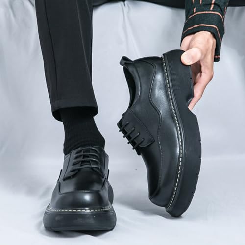 Men's Leather Thick-Soled Moccasin Oxford Shoes Comfortable Non-Slip Lace-up Business Casual Leather Shoes Fashionable Church Wedding Work Office Shoes3