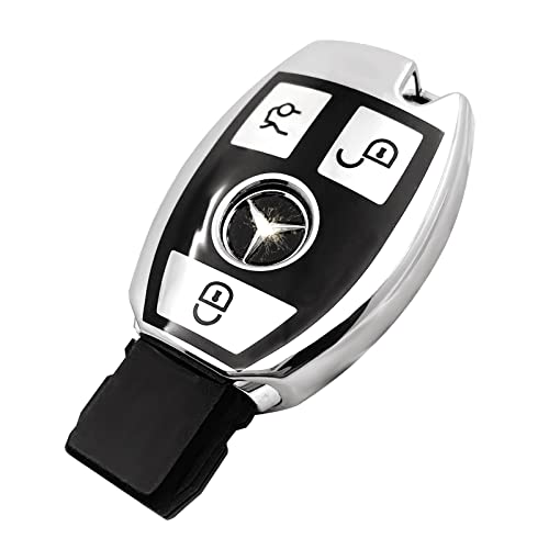 Creativity Suitable for Mercedes Benz key cover. Beautiful TPU Key Case Compatible with CLS CLK AMG ML C CL E S SL SLK G GLC GLE GLS M R Smart Remote Key (Silver Key Cover)