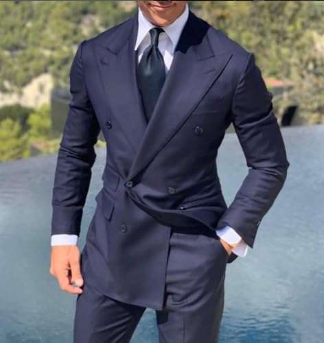 Mens Suit Slim Fit - 2 Piece Suits for Men Double Breasted Blazer Wide Peak Lapel Suits2