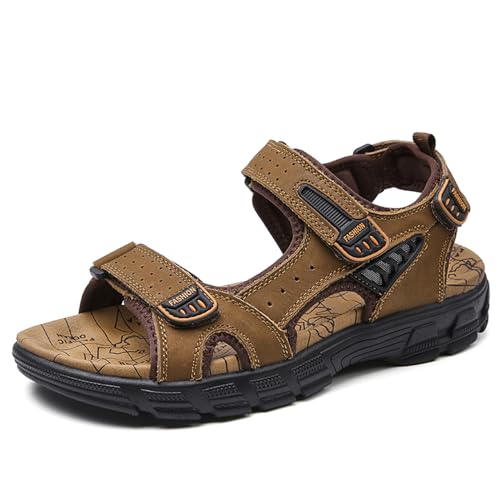 Summer Men's Sport Sandals Open Toe Leather Fisherman Outdoor Hiking Sandals Leather (Brown,10)