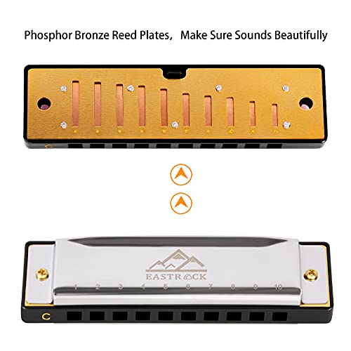 Eastrock Blues Harmonica Mouth Organ Harp 10 Hole C Key With Case thumb #1