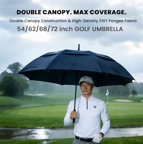 Image of Golf Umbrella Large 62 /68 /72 Inch, Extra Large Oversize Double Canopy Vented Windproof Waterproof Umbrella, Automatic Open Golf Umbrella for Men and Women and Family