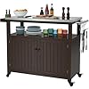 Gdlf outdoor storage cabinet solid wood prep grill table with stainless steel top waterproof cover dark brown  urban country home decor