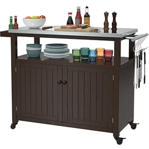 GDLF Outdoor Storage Cabinet Solid Wood Prep Grill Table with Stainless Steel Top Waterproof Cover Dark Brown GDLF Outdoor Storage Cabinet Solid Wood Prep Grill Table with Stainless Steel Top Waterproof Cover Dark Brown