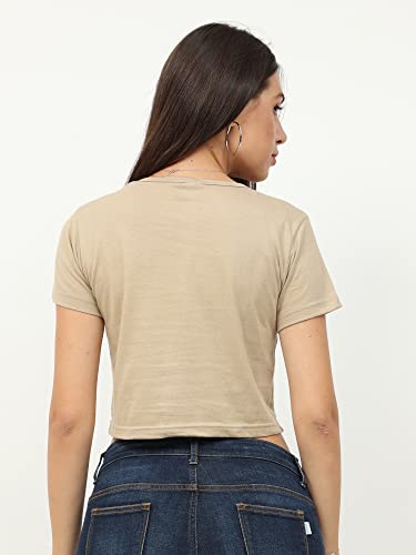 Image of FLEXIMAA Women's Cotton Plain Round Neck Half Sleeve Crop Top