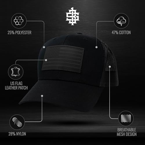 Image of 13 STRIPES American Flag Hat - Leather Patch Mesh Back Snapback Hat for Men & Women USA Flag Trucker Hat, Casual Unisex Hat