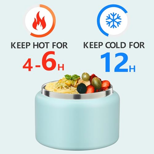 Image of JXXM 8 Oz Thermo Food Jar for Hot & Cold Food for Kids, Insulated Lunch Containers Hot Food Jar,Leak-Proof Vacuum Stainless Steel Wide Mouth Lunch Soup Thermo for School (A-Ice Blue)