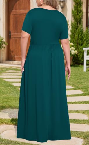 Image of KARALIN Women Plus Size Maxi Dress Short Sleeve Round Neck Loose Fit A-Line | Plus Size Long Dress,Summer Casual Maxi Dresses,Short Sleeve,Side Pockets,Round Neck,Elastic Waist,14 Plus - 26 Plus
