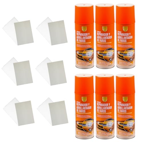 Etrexonline Kit de Restauración de Faros para Coche - Spray Reparador y Abrillantador, Elimina Amarillamiento y Rayones, Fácil Aplicación, 200ml (Pack de 6)