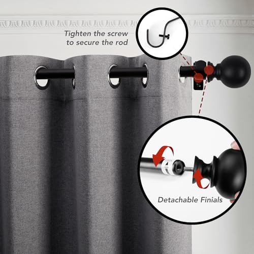 image for Deconovo Heavy-Duty Black Round Curtain Rod, Adjustable 48-84 Inch Dec
