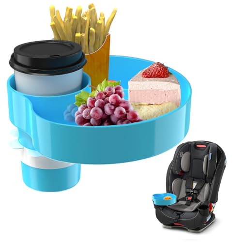 Image of Kids Car Seat Tray, Travel Tray with Cup Holder for Toddler Baby, Kids Car Seat Food Snack Organizer for Road Trip, Stroller snack Organizer Travel Must Haves Toddler Must Haves (Sky Blue, 1 PCS)