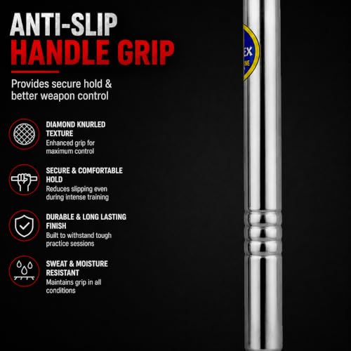 Image of VINEX Stainless Steel Fixed Nunchaku with Chain - Professional Grade Metal Nunchucks for Martial Arts Training, Polished Finish, Durable Stainless-Steel Build, Karate Practice Stick (Without Lock)