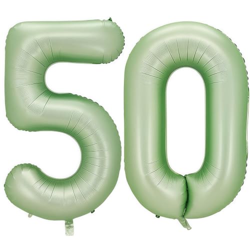 Image of Sage Green Number 50 Balloon,50 Balloon for Birthday Party Decorations | 50 Number Balloon,40 Inch 50 balloons,Helium-fillable,50 Foil Mylar Balloons,for Boys Girls Birthday Party Decorations