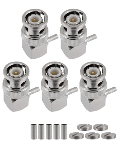 Vecys 5 PCS BNC Male Right Angle Crimp Connectors 50 Ohm BNC Male Crimp Connector for RG316 RG174 RF Coax Cable - Image 3