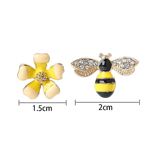 Leadigol 1Pair Asymmetrical Bee Flower Stud Earring,Lovely Enamel Flower Stud Earring Honey Bee Stud for Women2