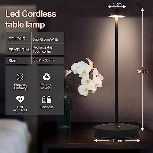 ShangKyun 2 Pack Rechargeable Table Lamps, Upgraded Portable LED Cordless Desk Lamp, 6000mAh Battery Operated Table Light, 3 Color Stepless Dimmable Night Light for Restaurant/Indoor/Outdoor (Black) by ShangKyun - Used condition - Image 6