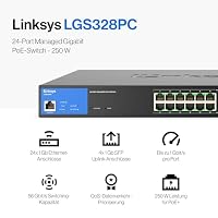 Linksys 24-Port Managed Gigabit-Netzwerk-Switch, 4 1-Gb-Uplink-SFP-Steckplätze, PoE/PoE+, QoS, statisches Routing, VLAN, IGMP, Metallgehäuse, Platzierung auf dem Schreibtisch/an der Wand – LGS328PC – Ansicht 2