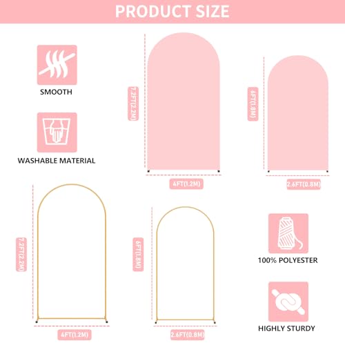 Image of 2 Pack Arch Backdrop Stand and Cover Set (7.2FT /6FT), Balloon Arch Stand | Metal Background Arch Stand, Backdrop Arch Frame, Wedding Arch for Backdrop (Pink Cover)